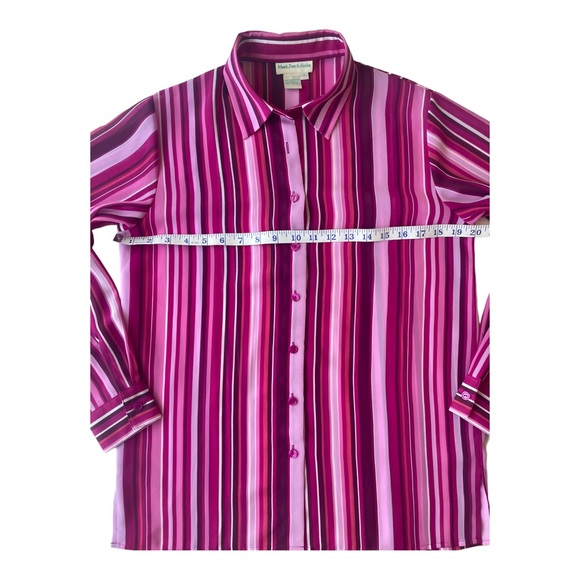 Vintage Button-down Shirt~  Women's Bright Pink Striped Long Sleeves~  Sz 8 - Picture 7 of 10